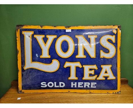 A vintage Lyons tea convex enamel sign 75cm x 50cm