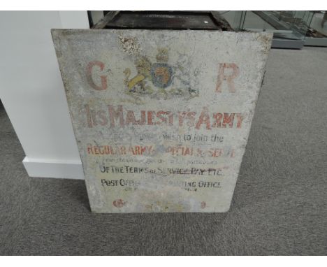 A George V WWI Army Recruitment Enamel Adverting Sign, His Majesty's Army, 66cm x 82cm