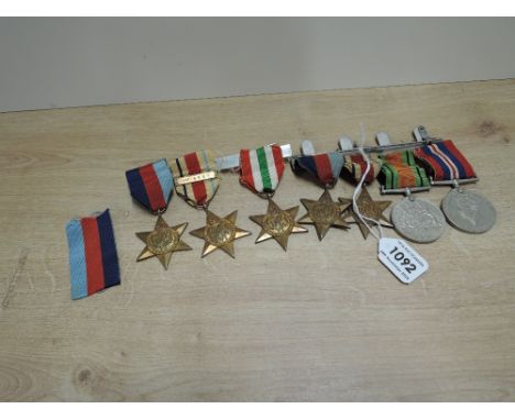 Two WWII Medal Bars, 1939-45 Star, Africa Star, Defence Medal, War Medal and 1939-45 Star, Africa Star with 1st Army Clasp an