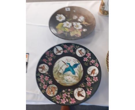 A Victorian Hancox Worcester hand painted plate of Anemones together with a hand painted plate of a Kingfisher.12.5" dia