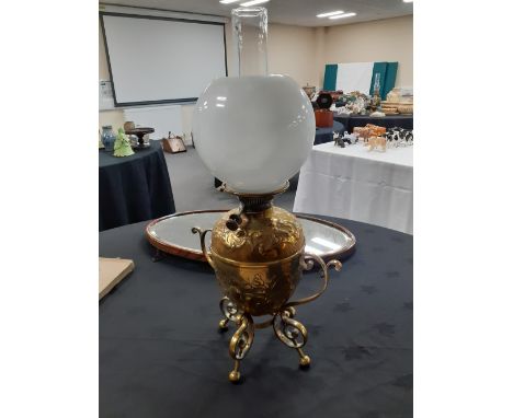 A Victorian brass oil lamp converted to electricity 24" high