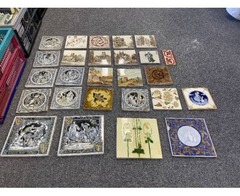 28 Pottery tiles including Minton, Pilkingtons, Etc
Something in the order of 28&nbsp;antique English pottery tiles to includ