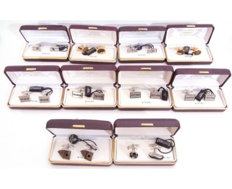 Mixed Lot: ten cased gent's cuff links to include playing cards, football and boot, "the groom", "father of the bride" exampl