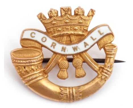 Early 20th century hallmarked 9ct gold and white enamel "Duke of Cornwall Light Infantry" dress brooch, marked verso "Phillip