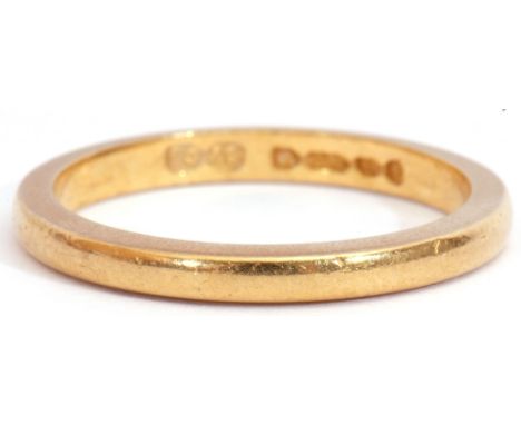 22ct gold wedding ring of plain polished design, Birmingham 1956, size K, 2.8gms