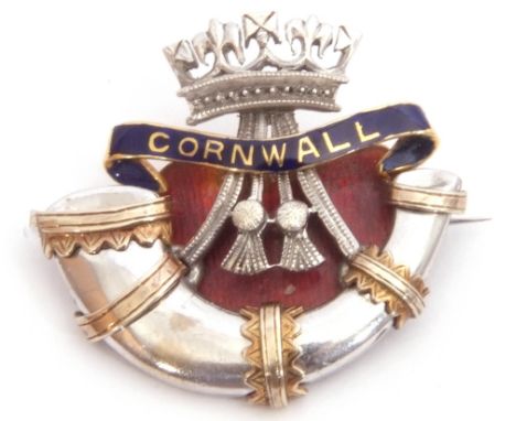Duke of Cornwall Light Infantry dress brooch, mixed precious metals and enamelled decoration, 8.2gms (unmarked)