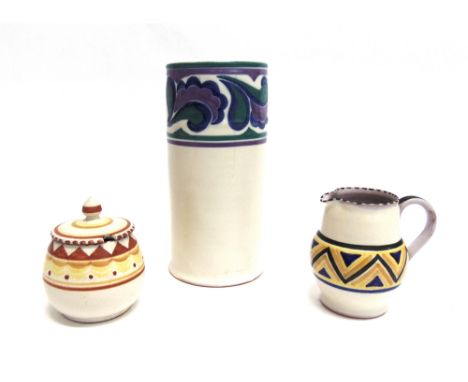 A POOLE CARTER STABLER ADAMS VASE  of cylindrical form, 22cm high, impressed mark and incised pattern number '206' to base; t