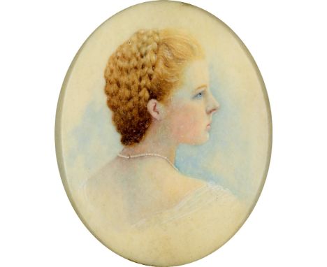 BRITISH SCHOOL (LATER 19TH / EARLY 20TH CENTURY)  Rose Staveley, a portrait miniature,  watercolour and bodycolour, possibly 