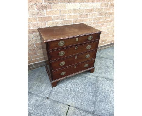 A SMALL MAHOGANY CHEST OF FOUR LONG GRADUATED DRAWERS  on bracket feet, 79cm wide 49cm deep 89cm high