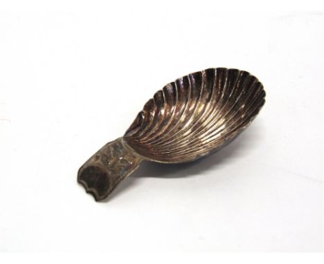 A GEORGIAN SILVER CADDY SPOON  by Matthew Linwood, Birmingham 1802 (? rubbed), the oval fluted bowl to a tab handle, 5.9cm lo