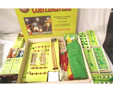 Subbuteo Continental flood lighting set in original shipping carton, five extra teams, World Cup, European Cup, statue and sc