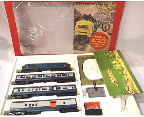 Hornby R544 Inter City mail set, class 3Y diesel blue, 2x blue/grey coaches and TPO. All in excellent condition, no track, so