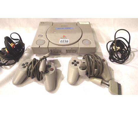 Sony Playstation console with 2x controllers and power leads. P&P Group 1 (£14+VAT for the first lot and £1+VAT for subsequen