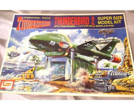 IMAI plastic kit of large scale Thunderbird 2, with Thunderbird 1, 4 and 5 and Mole in the Pod. All appear as new and boxed, 