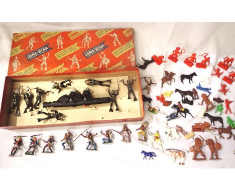 Lone Star naval set box containing two man sub with two divers, eight further divers, plastic, and a selection of plastic fig