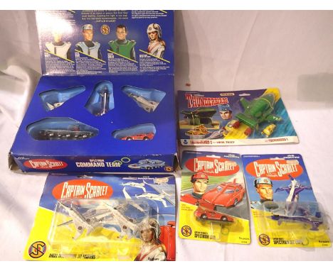 Captain Scarlet five vehicle set, three further carded vehicles and Thunderbirds 2 and 4. All in very good - excellent condit