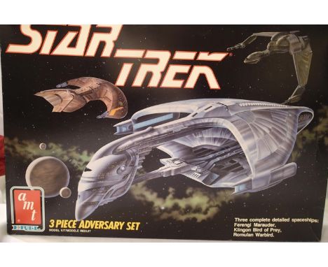 AMT plastic kit three piece Star Trek Anniversary set, Ferengi Marauder, Klingon Bird Of Prey and Romulan Warbird, appears co
