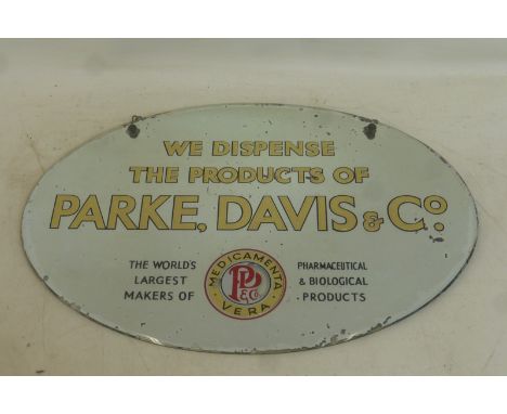 A Parke, Davis & Co. oval advertising mirror, 18 x 12".