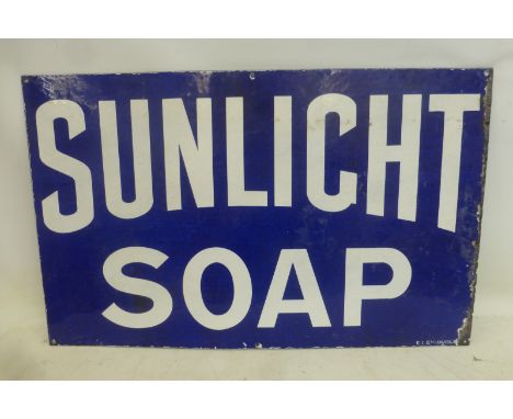 A Sunlight Soap rectangular enamel sign, in good condition, slight trimming, 33 x 20 1/2". 