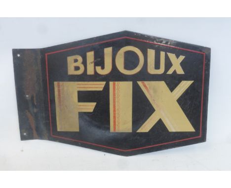 A double sided shaped enamel sign for the jewellers 'Bijoux Fix' 22 3/4 x 15 1/4.