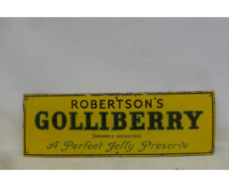 A Robertson's Golliberry (Bramble Seedless) rectangular enamel sign with three small patches of older restoration, 30 x 10".