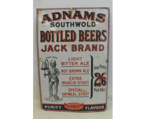 An Adnams Southwold Bottled Beers Jack Brand part pictorial enamel sign, 23 3/4 x 36".