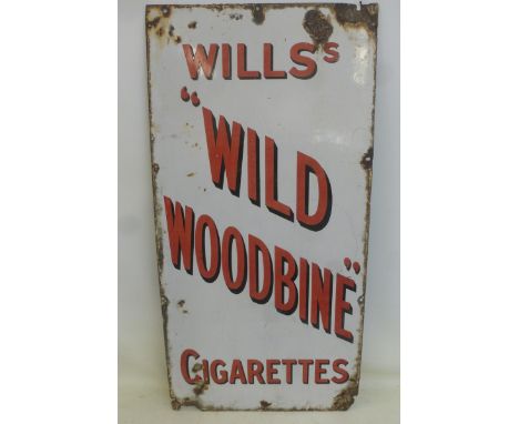 A Wills's 'Wild Woodbine' Cigarettes rectangular enamel sign, 18 x 36".