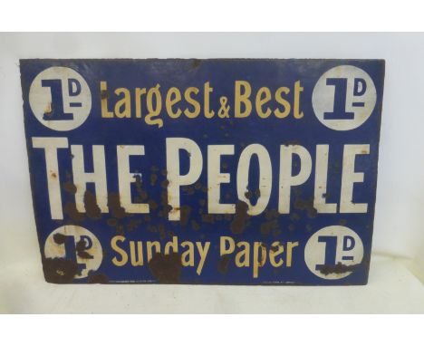 A rectangular enamel sign advertising the Sunday Paper 'The People', 36 1/4 x 24 1/4".