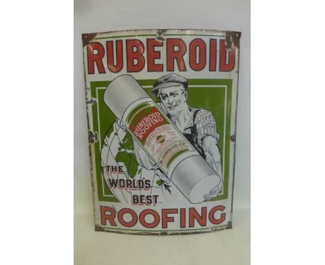 A Ruberoid Roofing Felt pictorial enamel sign, 27 x 36 1/4".