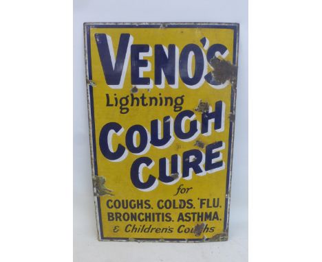 A Veno's Lightning Cough Cure rectangular enamel sign, 15 x 24". 