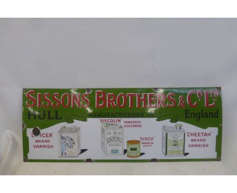 A good Sissons Brothers & Co. Ltd. of Hull pictorial enamel sign with excellent gloss, 48 x 18". 