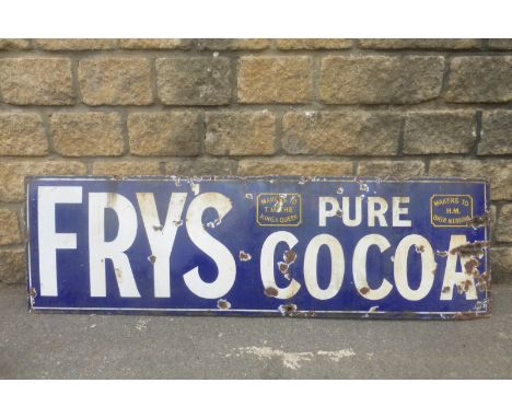 A Fry's Pure Cocoa rectangular enamel sign, 60 x 18".