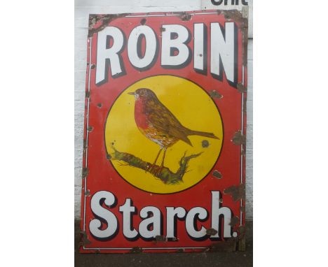 A large Robin Starch pictorial enamel sign depicting a robin to the centre, 48 x 72".