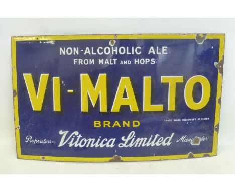 A Vi-Malto non-alcoholic ale rectangular enamel sign, 30 x 18". 