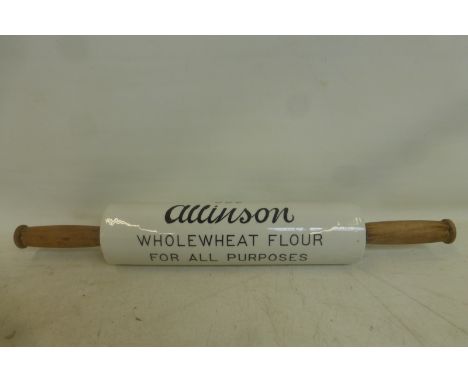 An Allinson Wholewheat Flour porcelain rolling pin.