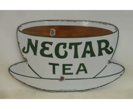 A Nectar Tea teacup shaped enamel sign by Patent Enamel, 21 x 12 1/2". 