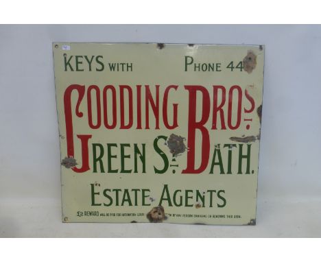 A Gooding Bros. of Green Street, Bath Estate Agents rectangular enamel sign, 20 x 18". 