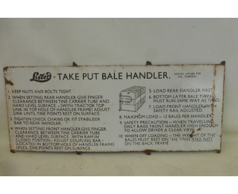 A Lister Bale Handler rectangular enamel sign, 30 x 12".