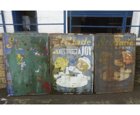 Three Stillade pictorial enamel signs 'Makes Thirst a Joy' - each 36 x 51".