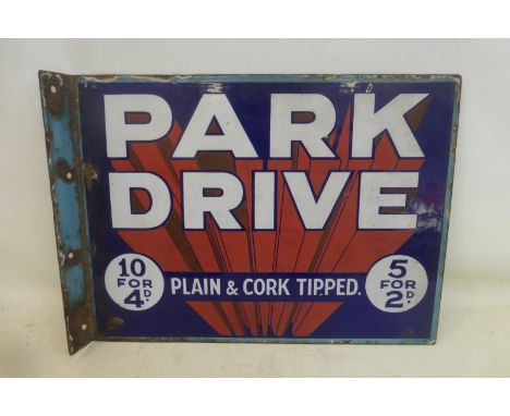 A Park Drive double sided enamel sign with hanging flange, 16 x 12".
