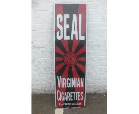 A Seal Virginian Cigarettes narrow enamel sign, 18 x 60".