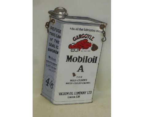 A double sided enamel sign advertising Mobiloil in the shape of a can, by repute a limited number of these signs were made so