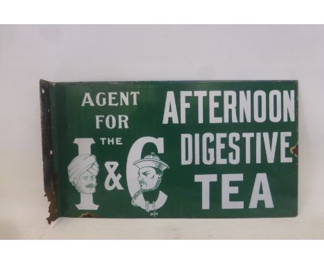 A rare Afternoon Digestive Tea I & C agency double sided enamel sign with hanging flange, in very good condition, 15 x 8 3/4"