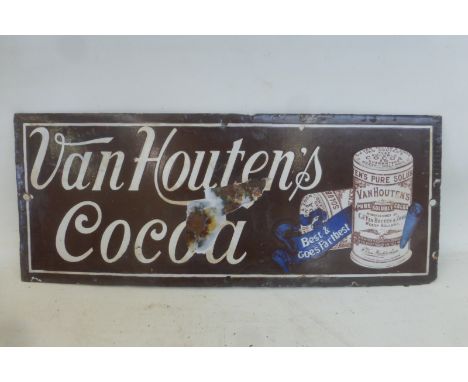 A rare Van Houten's Cocoa pictorial 'can' enamel sign of small size, with some older restoration, 15 x 6".