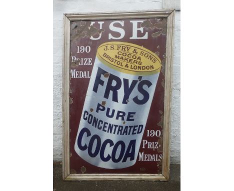 A large Fry's Pure Concentrated Cocoa pictorial can enamel sign '190 Prize Medals', 40 1/2 x 63".