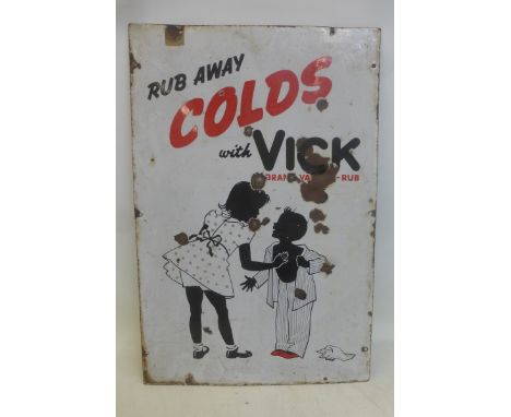A Vick vapour rub pictorial packet enamel sign, 24 x 36".
