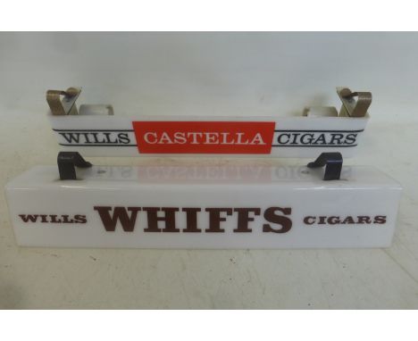 Two Wills Cigars plastic shelf mounted lights. 