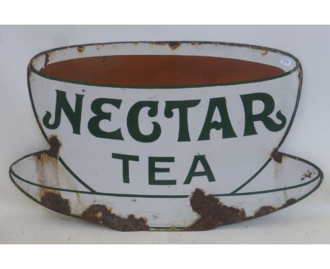 A Nectar Tea 'teacup' shaped enamel sign by Imperial, 21 x 12 1/2".