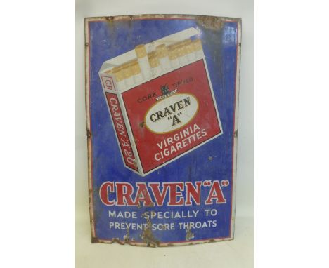 A Craven A Virginia Cigarettes pictorial packet enamel sign, 24 x 36".