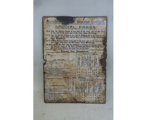A small Minehead District Council 'Special Fares' enamel sign, 6 1/2 x 9".